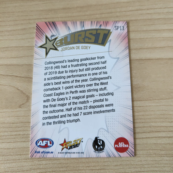 2020 Select Footy Stars Explosion Star Burst Jordan De Goey Collingwood