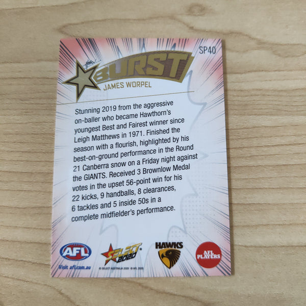 2020 Select Footy Stars Explosion Star Burst James Worpel Hawthorn