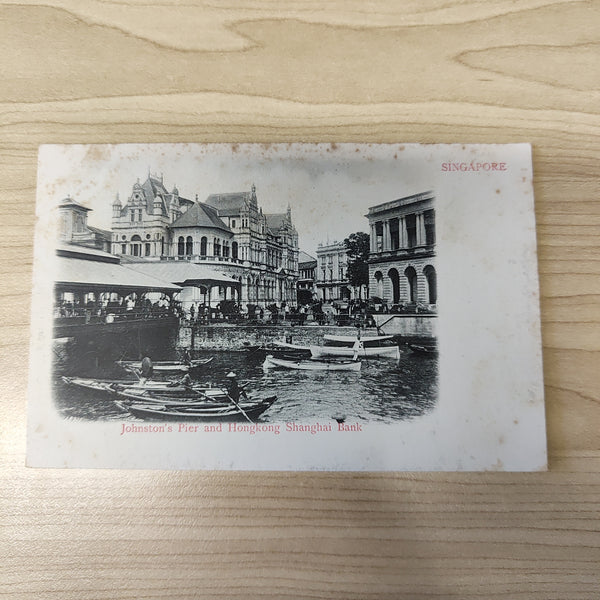 Malaya Strait Settlements Singapore Johnston's Pier and Hongkong Shanghai Bank Postcard