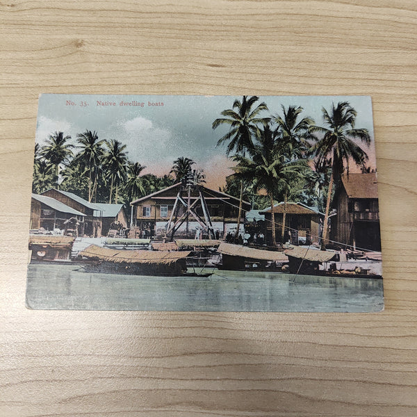 Malaya Strait Settlements Singapore Native Dwelling Boats Postcard