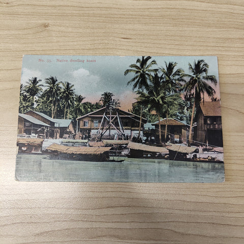 Malaya Strait Settlements Singapore Native Dwelling Boats Postcard