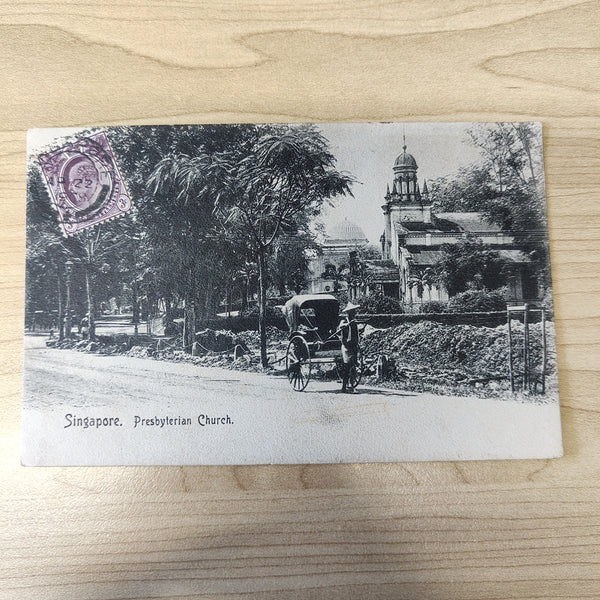 Malaya Strait Settlements Singapore Presbyterian Church 3c King Edward 1908 Postcard To Australia