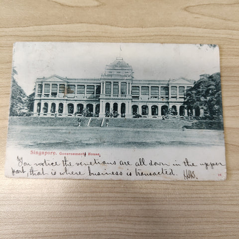 Malaya Strait Settlements Singapore Government House 3c King Edward 1904 Postcard To Channel Islands