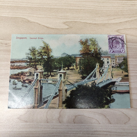 Malaya Strait Settlements Singapore Cavenagh Bridge 4c King Edward 1910 Postcard To Australia