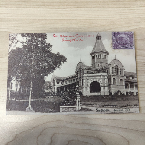 Malaya Strait Settlements Singapore Teutonia Club 3c King Edward 1900's Postcard To France