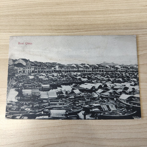 Malaya Strait Settlements Singapore Boat Quay 3c King George V 1913 Postcard To USA Raffles Hotel Cancel