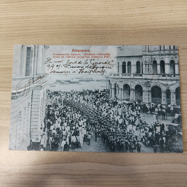 Malaya Strait Settlements Singapore Commercial Square Soldiers Returning From Reception 10c Indochine Francaise Postcard To France