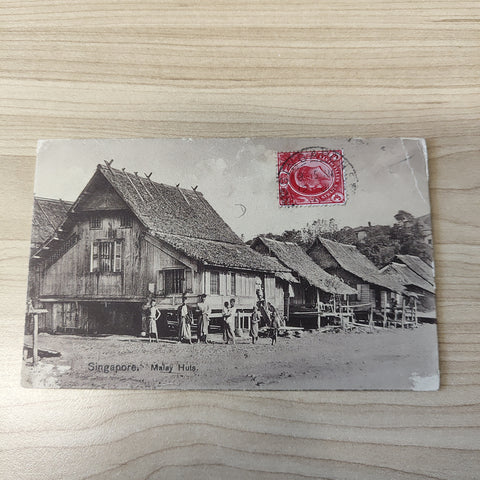 Malaya Strait Settlements Singapore Malay Huts 3c King George V 1911 Postcard To France