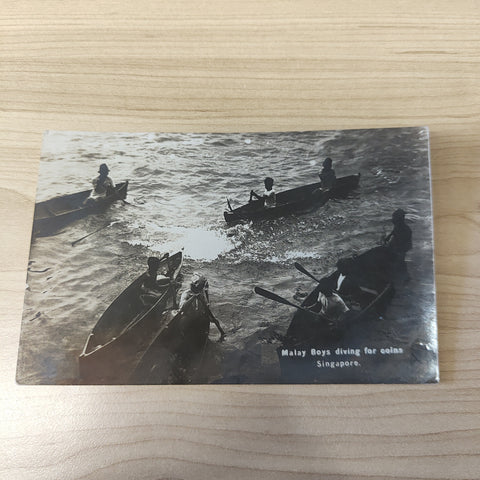 Malaya Strait Settlements Singapore Malay Boys Diving For Coins Photograph Postcard