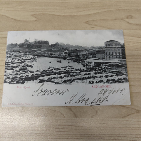 Malaya Strait Settlements Singapore Boat Quai 1904 King Edward 3c Postcard To Hong Kong