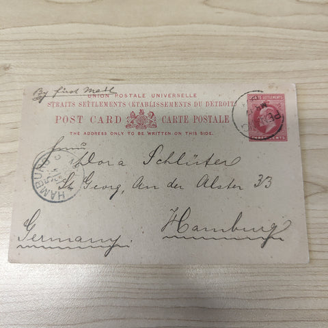Malaya Strait Settlements Singapore 3c King Edward 1903 Postcard To Germany
