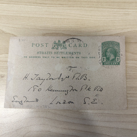 Malaya Strait Settlements Singapore King George V 1c Postcard To London Raffles Hotel Cancel