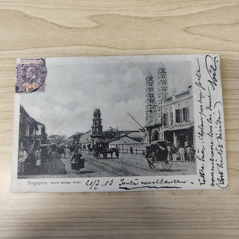 Malaya Strait Settlements Singapore North Bridge Road 1903 King Edward 3c Postcard To France