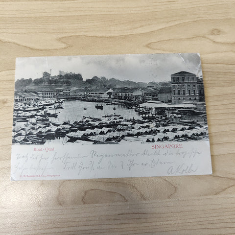 Malaya Strait Settlements Singapore Boat Quai 1904 Postcard