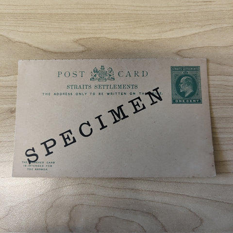 Malaya Strait Settlements Singapore King Edward 1c Mint Specimen Reply Card