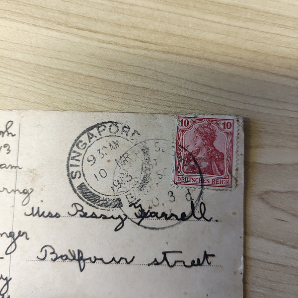 Malaya Strait Settlements Singapore German Seapost Derfflinger 1913 Postcard