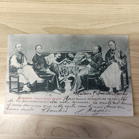 Malaya Strait Settlements Singapore Chinese Opium Smokers 1906 Postcard