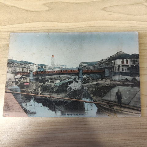 Malaya Strait Settlements Singapore Boat Quay 1910's King George V 3c Postcard