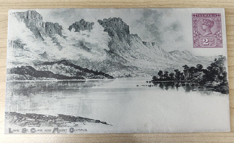 Tasmania 1898 2½ Envelope with view "Lake St. Clair and Mt. Olympus"