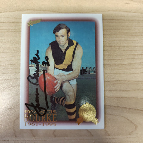 1996 Select AFL Centenary Hall of Fame Francis Bourke Hand Signed Card Richmond