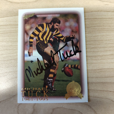 1996 Select AFL Centenary Hall of Fame Michael Tuck Hand Signed Card Hawthorn