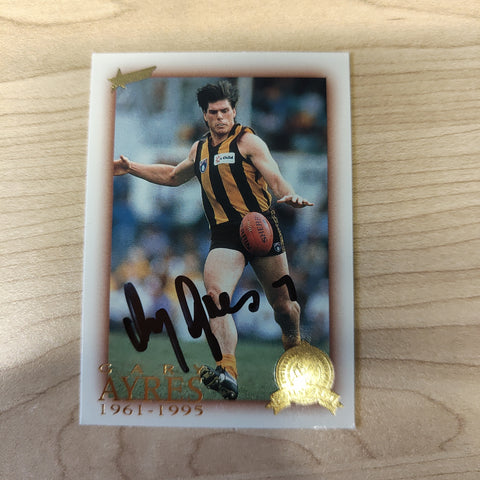 1996 Select AFL Centenary Hall of Fame Gary Ayres Hand Signed Card Hawthorn