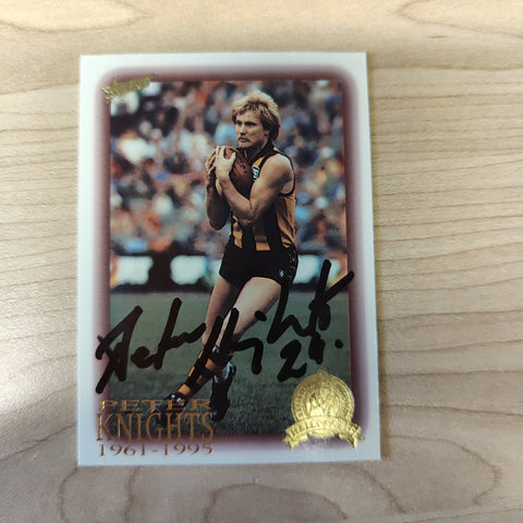 1996 Select AFL Centenary Hall of Fame Peter Knights Hand Signed Card Hawthorn