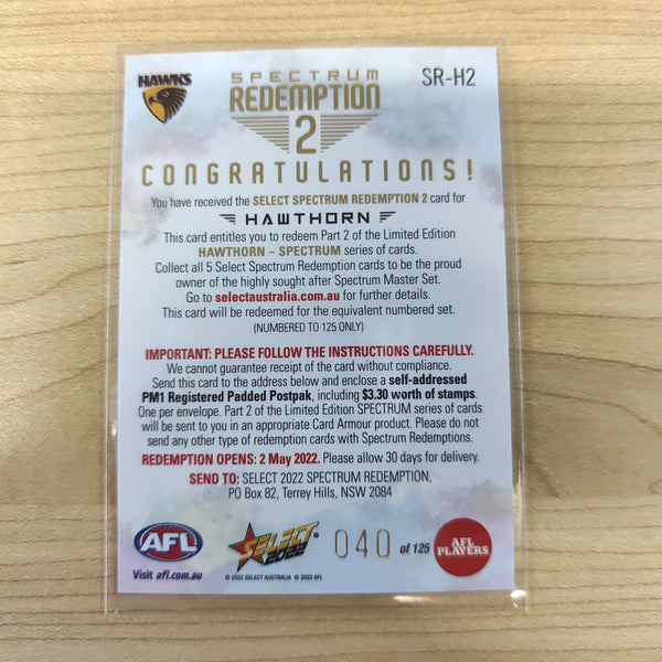 2022 AFL Footy Stars Spectrum Redemption 2 Card Hawthorn 040/125