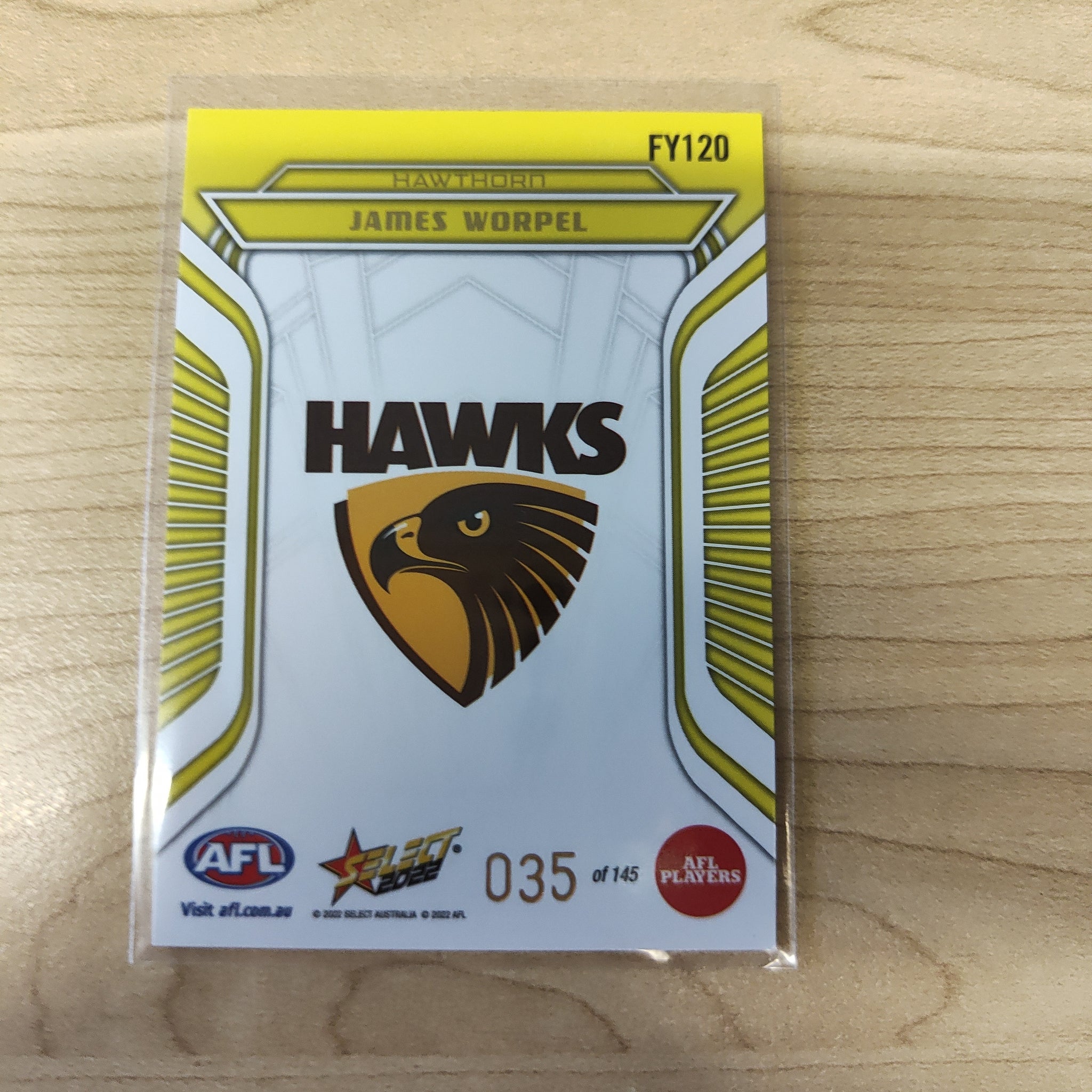 2022 AFL Footy Stars Fractured Acid Yellow James Worpel Hawthorn 035/145