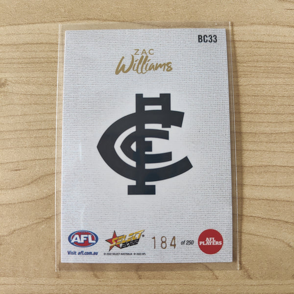 2022 AFL Footy Stars Blank Canvas Zac Williams Carlton 184/250