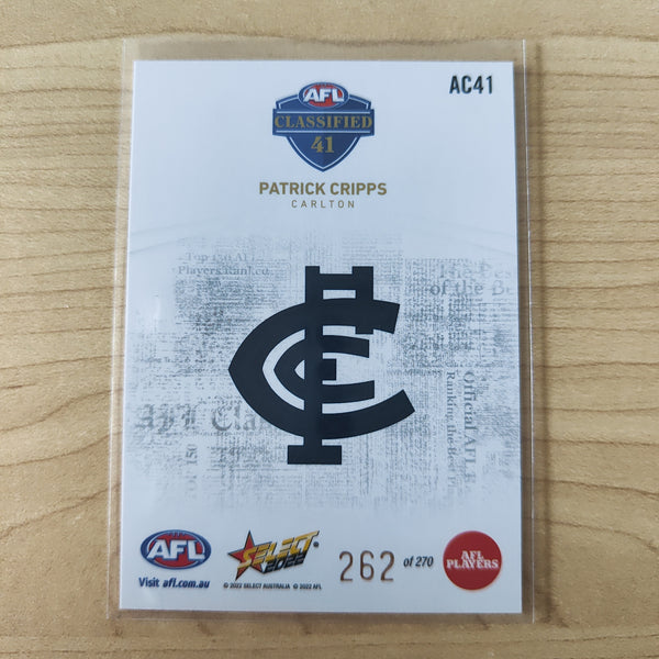 2022 AFL Footy Stars AFL Classified Patrick Cripps Carlton 262/270