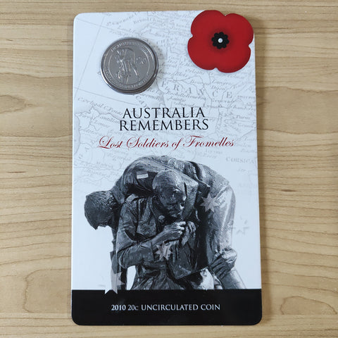 2010 Australia Remembers Lost Soldiers of Fromelles 20c Uncirculated Carded Coin
