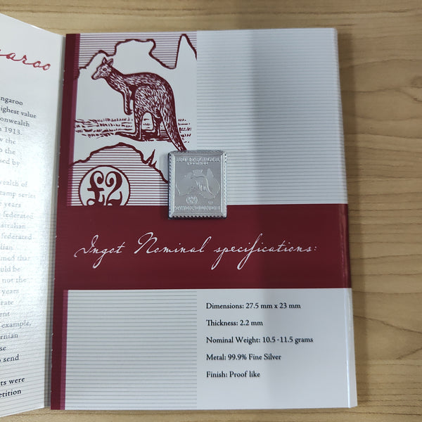 Australia 2005 Royal Australian Mint Australia Post Kangaroo and Map stamp .999 Silver Ingot