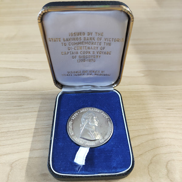 Australia 1970 Captain James Cook Bi-Centenary of Captain Cook's Voyage of Discovery Sterling Silver Medallion issued by State Savings Bank of Victoria