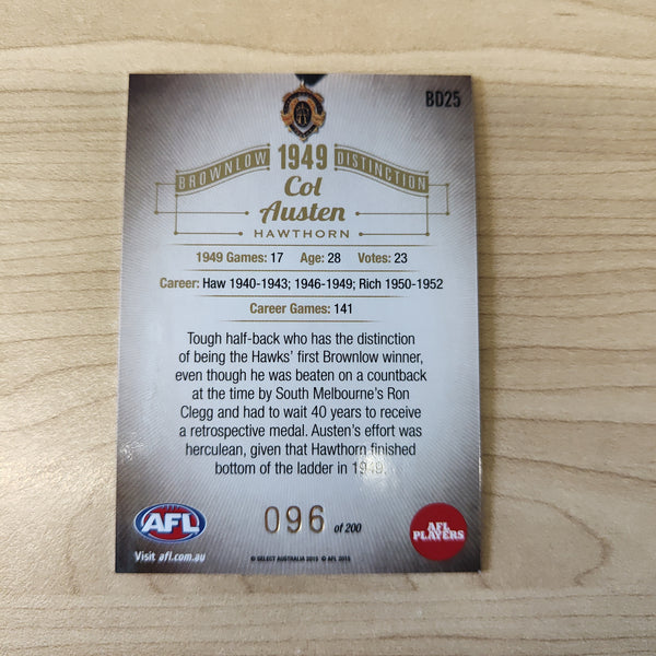 2015 Select Honours 2 Brownlow Distinction 1949 Col Austen Hawthorn