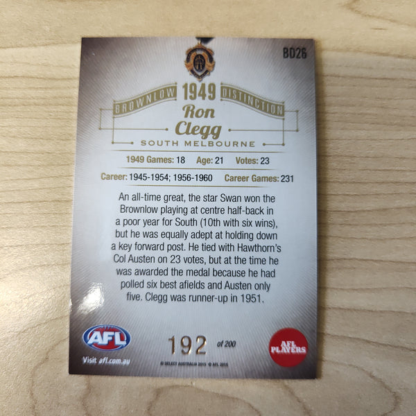 2015 Select Honours 2 Brownlow Distinction 1949 Ron Clegg South Melbourne
