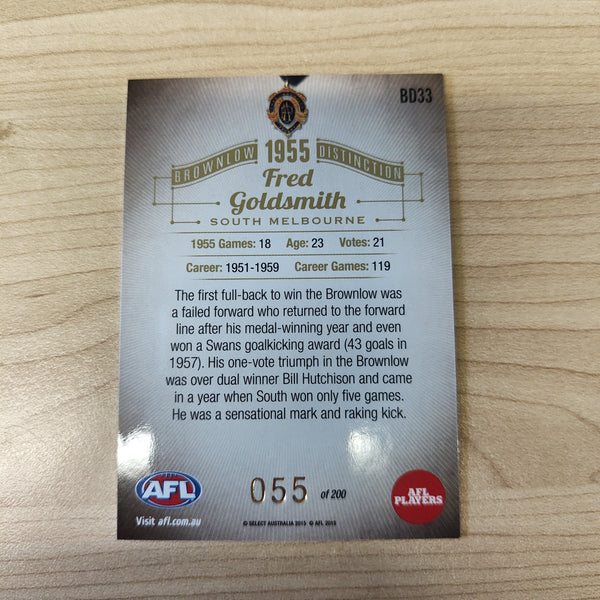2015 Select Honours 2 Brownlow Distinction 1955 Fred Goldsmith South Melbourne
