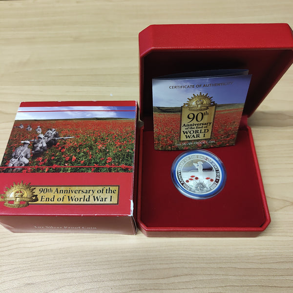 2008 $1 90th Anniversary of the End of World War I 1oz Silver Proof Coin