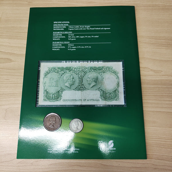 Sherwood 2011 Elizabeth II Pre-Decimal Currency Australian Pounds, Shillings & Pence Coin and Note Folder