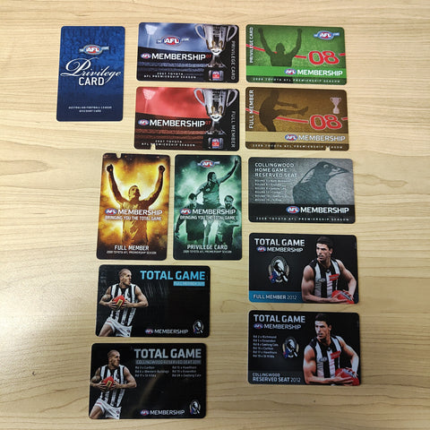 Lot of AFL Collingwood Football Club Total Game Membership Full Member and Home Game Reserved Seat and Privilege Cards