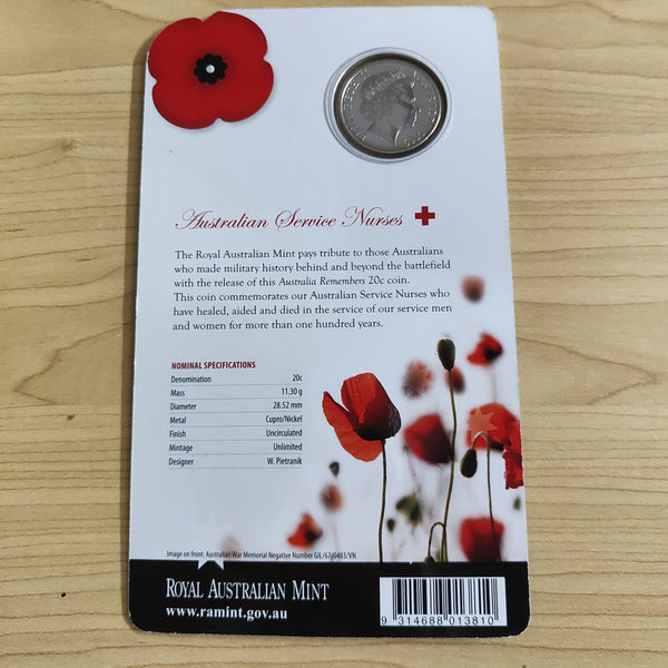 2009 Australia Remembers Australian Service Nurses 20c Uncirculated Carded Coin