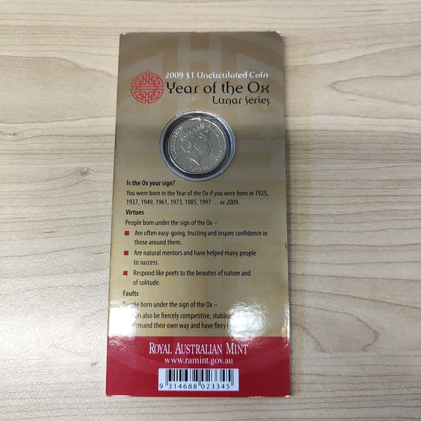 Australia 2009 Royal Australian Mint $1 Lunar New Year of the Ox Coin
