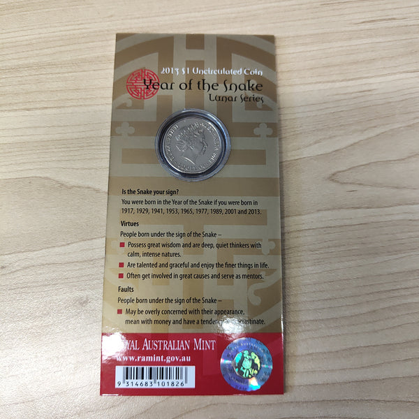 Australia 2013 Royal Australian Mint $1 Lunar New Year of the Snake Coin