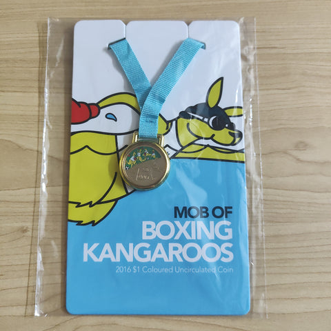 Australia 2016 Royal Australian Mint $1 Olympics Mob of Boxing Kangaroos Uncirculated coin on Swimming Card