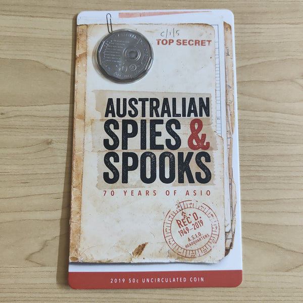 Australia 2019 Royal Australian Mint Fifty Cents 50c Spies and Spooks 70 Years of ASIO Uncirculated Carded Coin