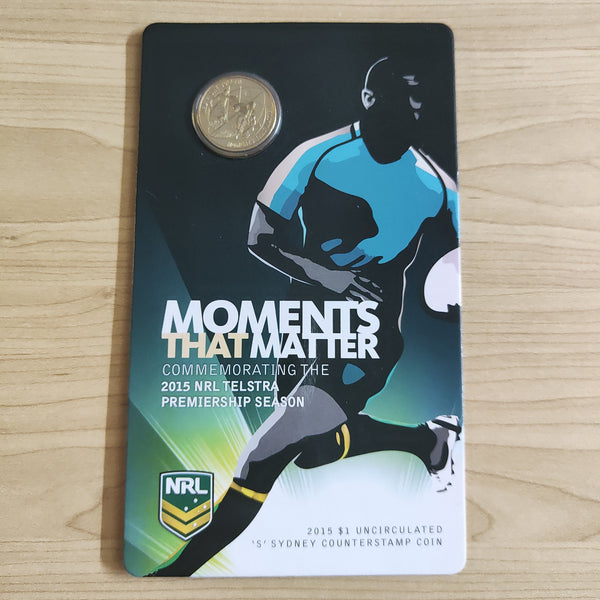 Australia 2015 Royal Australian Mint $1 Moments That Matter NRL Premiership Rugby S Counterstamp Uncirculated $1 Carded Coin