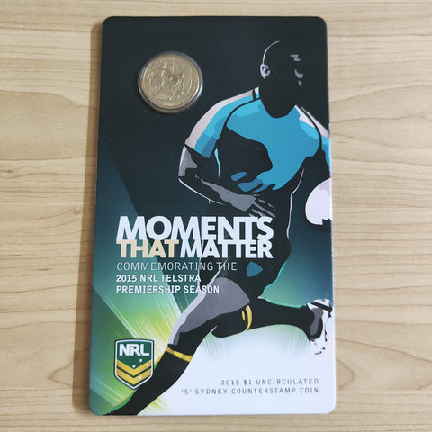 Australia 2015 Royal Australian Mint $1 Moments That Matter NRL Premiership Rugby S Counterstamp Uncirculated $1 Carded Coin
