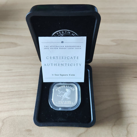 Australia 2003 Perth Mint 50c The Australian Kookaburra 1/2oz 999 Square Silver Proof Coin