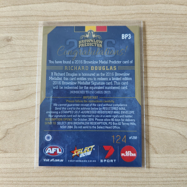 2016 Select Footy Stars Brownlow Predictor Richard Douglas Adelaide 124/250