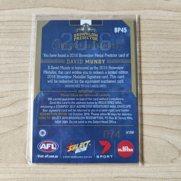 2016 Select Footy Stars Brownlow Predictor David Mundy Fremantle 074/250